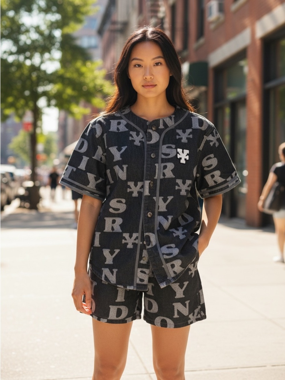 Dirty Coins relaxed-fit baseball-style jersey matching shorts cotton denim M